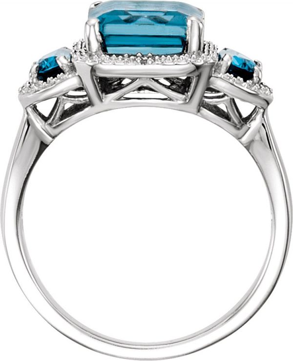 14K White Natural London Blue Topaz & .03 CTW Natural Diamond Ring - 651441