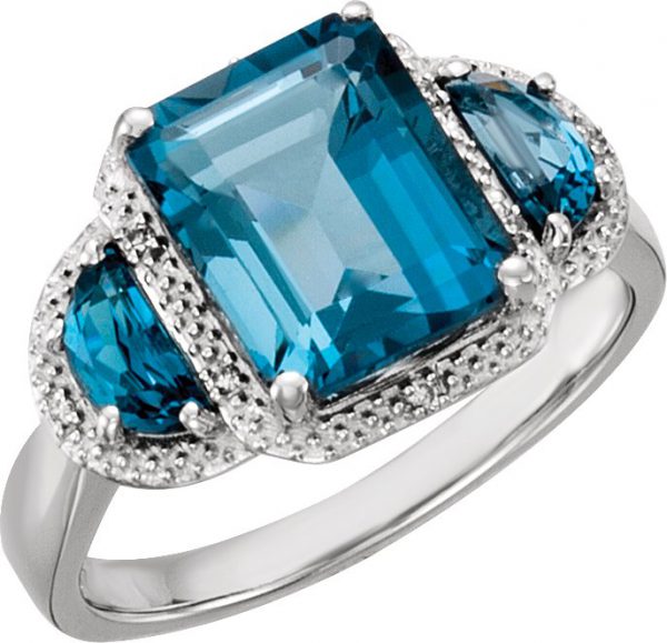14K White Natural London Blue Topaz & .03 CTW Natural Diamond Ring - 651441