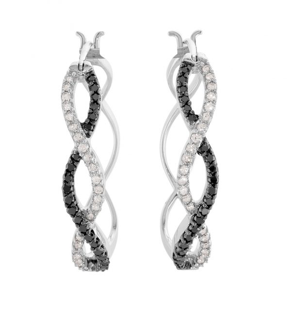 14K White 1/2 CTW Natural Black & White Diamond Hoop Earrings - 68765