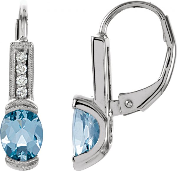 14K White Natural Aquamarine & .08 CTW Natural Diamond Earrings - 66328