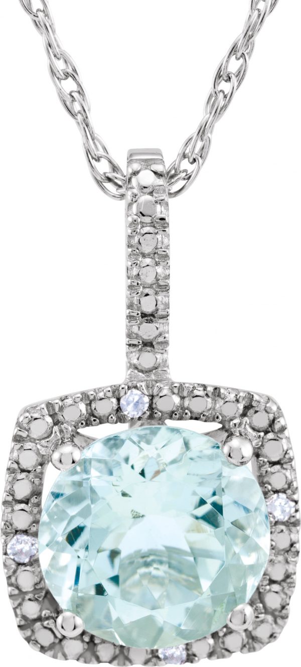 Sterling Silver 7 mm Natural Aquamarine & .015 CTW Natural Diamond 18" Necklace - 650182