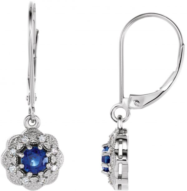 14K White Natural Blue Sapphire & 1/10 CTW Natural Diamond Halo-Style Earrings - 86245