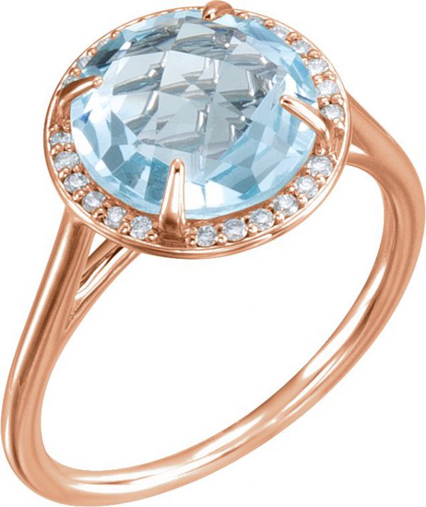 14K Rose Natural Sky Blue Topaz & 1/8 CTW Natural Diamond Ring - 71632