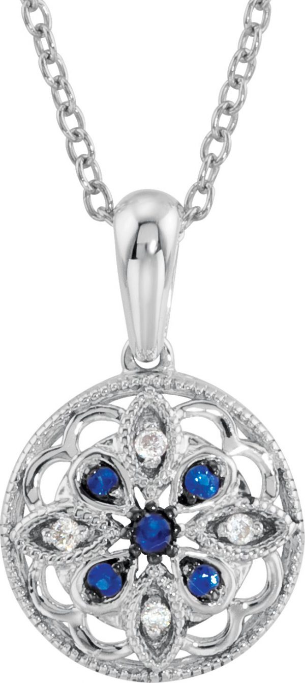 Sterling Silver Natural Blue Sapphire & .03 CTW Diamond 18" Necklace - 69749
