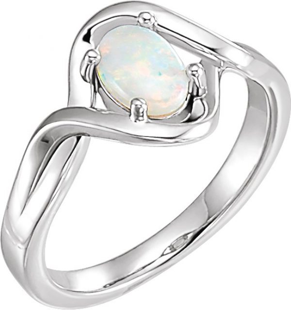 14K White Natural Opal Cabochon Ring - 71935