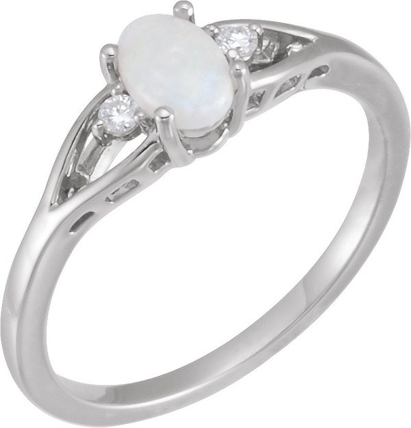 Platinum Natural White Opal & .04 CTW Natural Diamond Ring - 71936