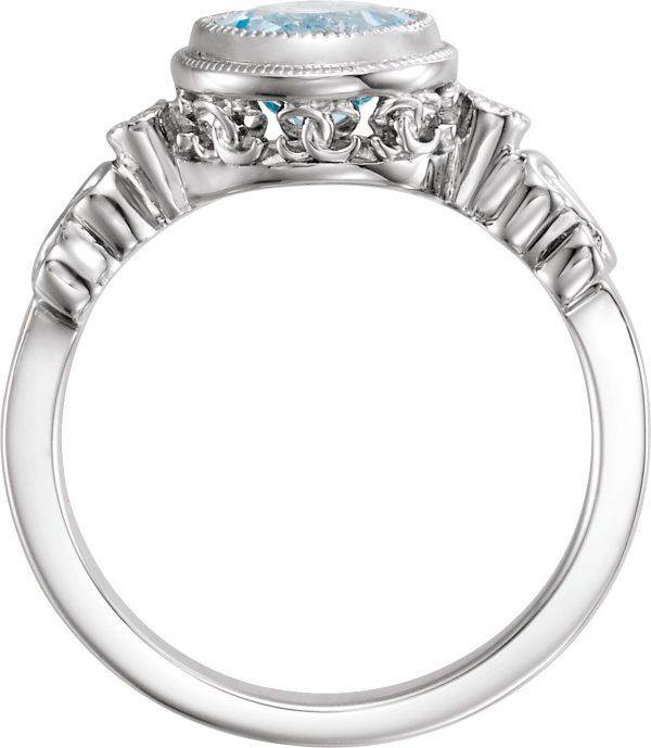 14K White Natural Aquamarine & .02 CTW Natural Diamond Ring - 66280
