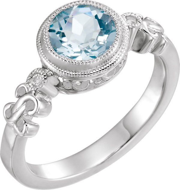14K White Natural Aquamarine & .02 CTW Natural Diamond Ring - 66280