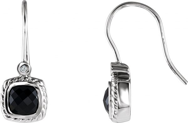 14K White Natural Black Onyx & .03 CT Natural Diamond Earrings - 65320