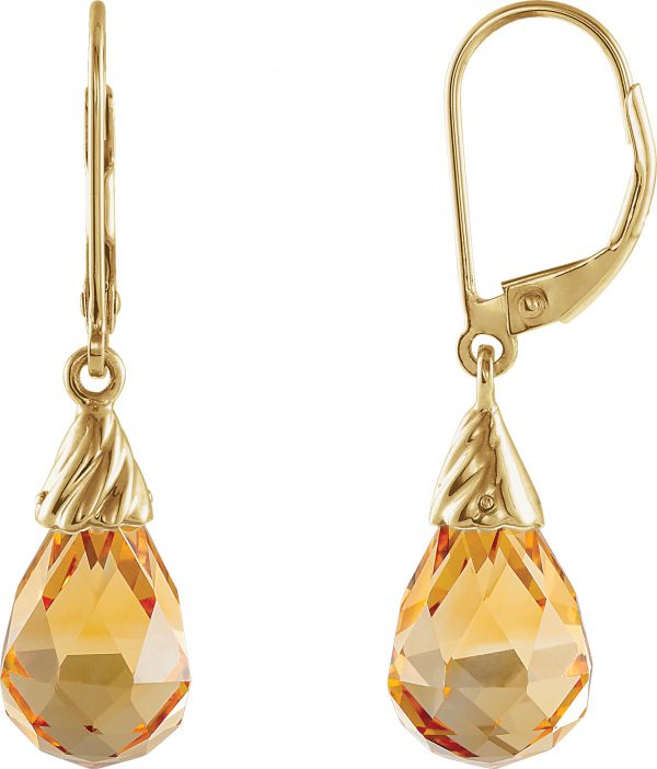 14K Yellow Briolette Natural Citrine Earrings - 66318