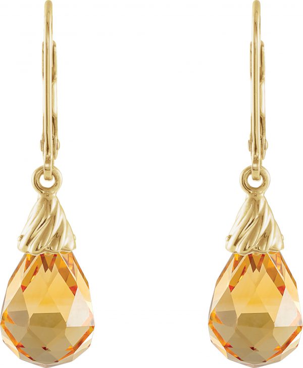 14K Yellow Briolette Natural Citrine Earrings - 66318