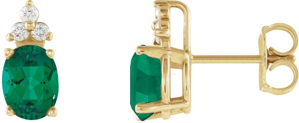 14K Yellow Natural Emerald & .06 CTW Natural Diamond Earrings - 67107