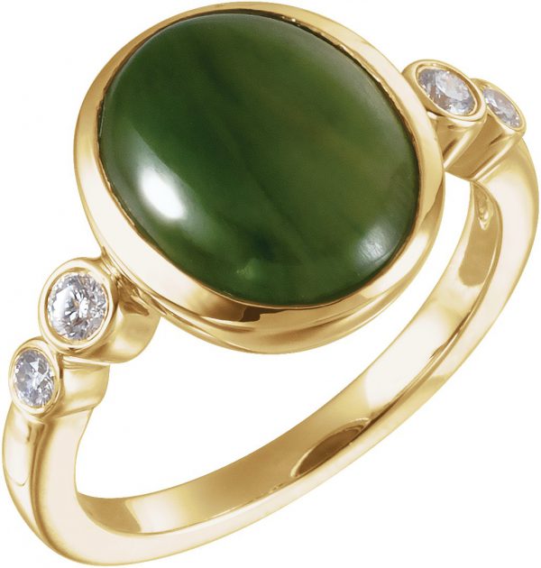 14K Yellow Natural Nephrite Jade & 1/6 CTW Natural Diamond Ring - 65974