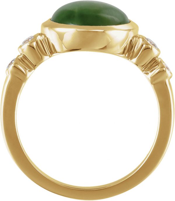 14K Yellow Natural Nephrite Jade & 1/6 CTW Natural Diamond Ring - 65974