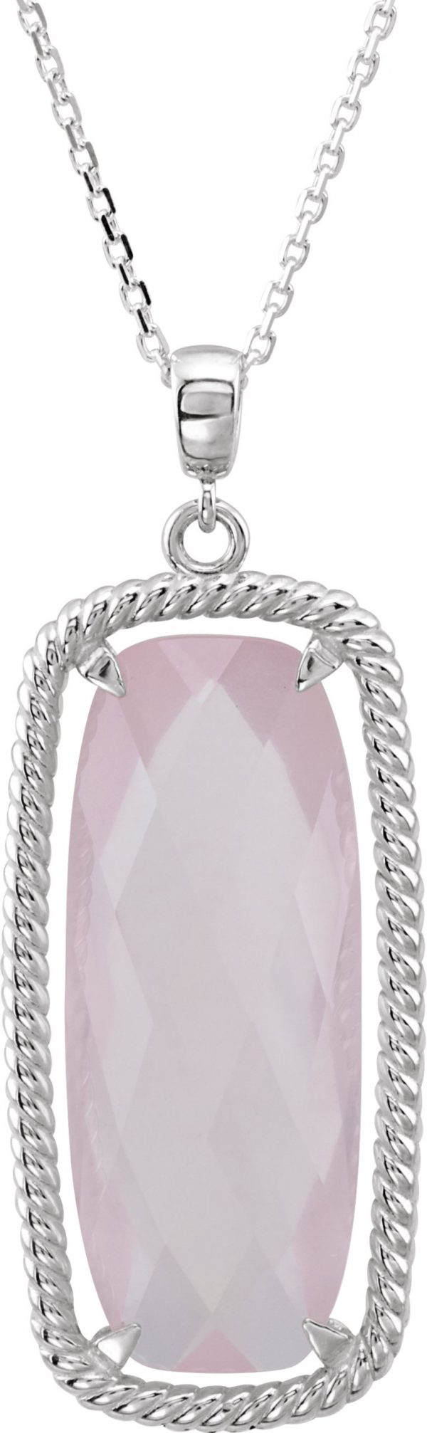 Sterling Silver Natural Rose De Quartz Rope 18" Necklace - 85651