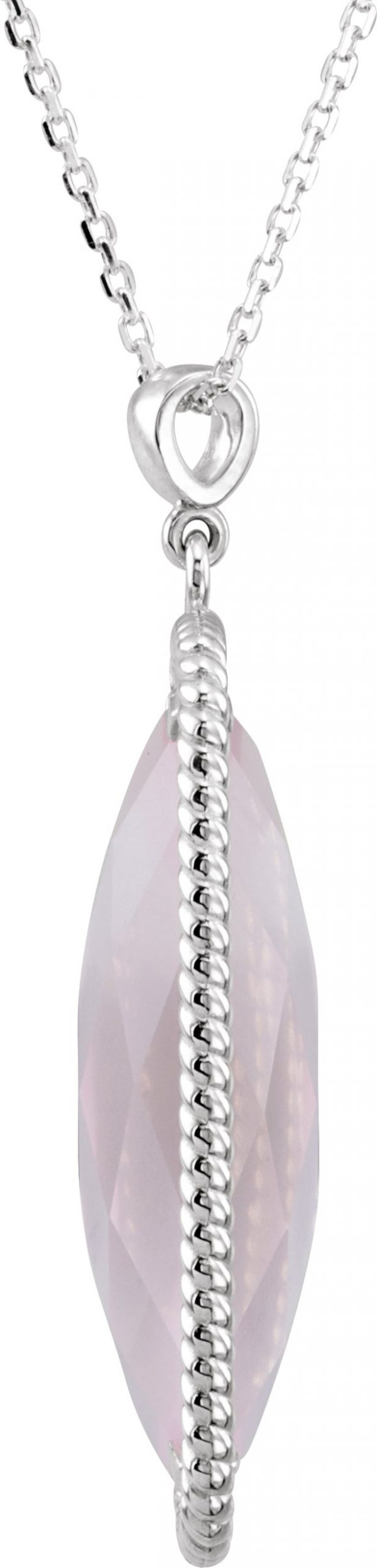 Sterling Silver Natural Rose De Quartz Rope 18" Necklace - 85651