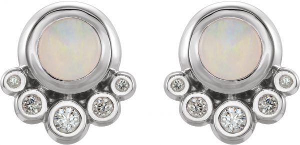 Platinum Natural Opal & 1/8 CTW Natural Diamond Earrings - 86780