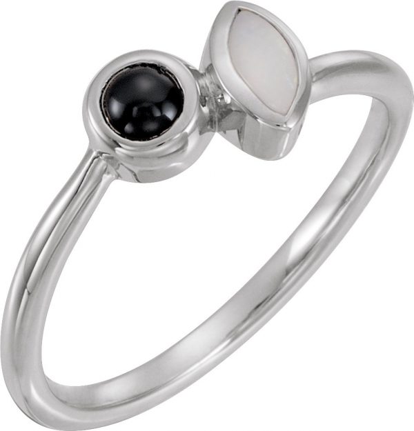 Platinum Natural White Opal & Black Onyx Ring - 72044