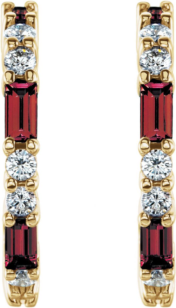 14K Yellow Natural Mozambique Garnet & 1/2 CTW Natural Diamond Earrings - 86789