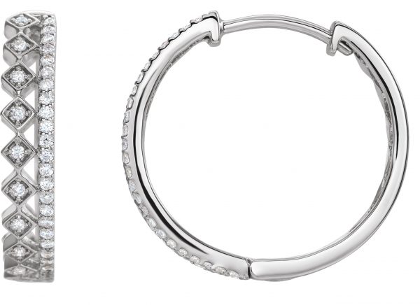 14K White 1/4 CTW Natural Diamond Geometric Hoop Earrings - 653411