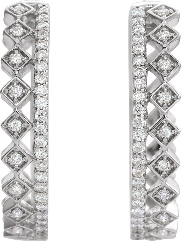 14K White 1/4 CTW Natural Diamond Geometric Hoop Earrings - 653411
