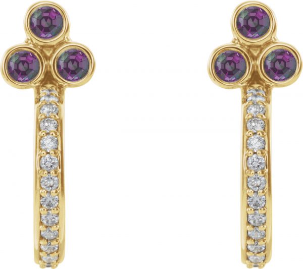 14K Yellow Natural Alexandrite & 1/4 CTW Natural Diamond J-Hoop Earrings - 86806