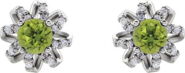 Platinum Natural Peridot & 1/6 CTW Natural Diamond Halo-Style Earrings - 87092