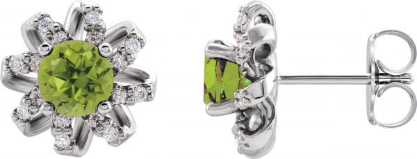 Platinum Natural Peridot & 1/6 CTW Natural Diamond Halo-Style Earrings - 87092