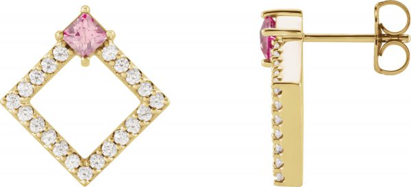 14K Yellow Natural Pink Tourmaline & 1/3 CTW Natural Diamond Earrings - 86889