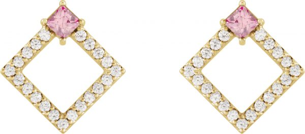 14K Yellow Natural Pink Tourmaline & 1/3 CTW Natural Diamond Earrings - 86889