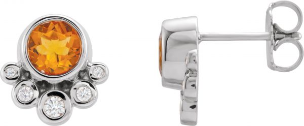 Platinum Natural Citrine & 1/8 CTW Natural Diamond Earrings - 86777