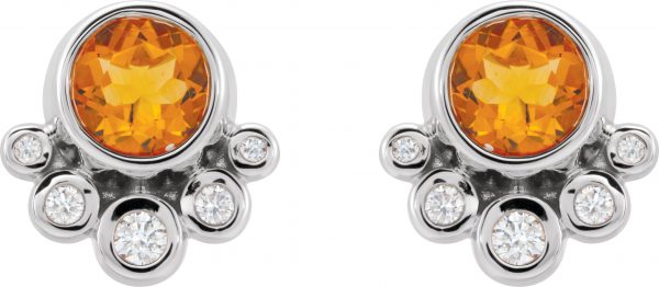 Platinum Natural Citrine & 1/8 CTW Natural Diamond Earrings - 86777