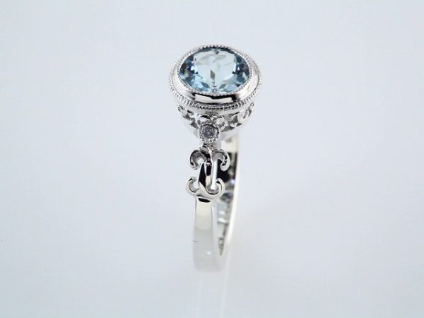 14K White Natural Aquamarine & .02 CTW Natural Diamond Ring - 66280