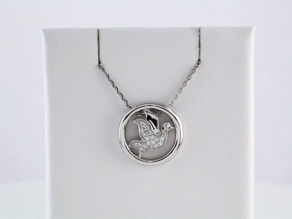 Sterling Silver 1/8 CTW Natural Diamond Dove Circle 18" Necklace - 650245